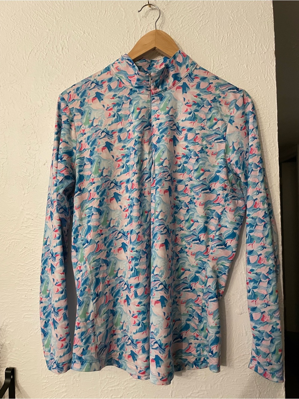 EP New York UPF 50+ Sun Protection MultiColor Long Sleeve Zip Mock Neck Top XL